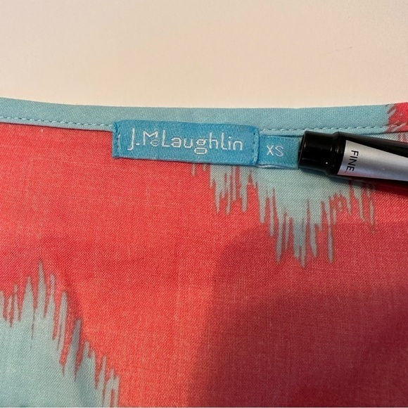 J. McLaughlin Cotton Ruffle Neck Coral and Blue Top - XS - Picture 5 of 11